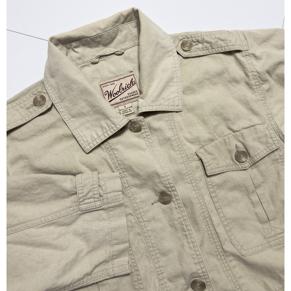 VTG Woolrich Men's Safari Chore Coat Barn Jacket Pockets S Beige Hunting Nature